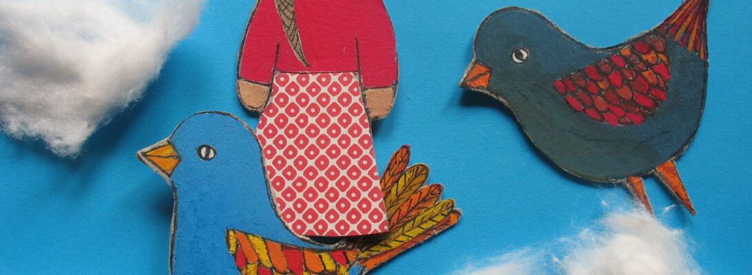 The girl jumps on a bird's back and it carries her into the sky